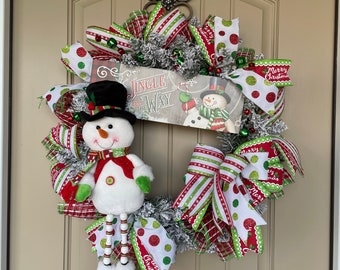 Snowman Wreath, Christmas Wreath, Christmas Decor, Door Decor, Indoor Wreath, Outdoor Wreath, Holiday Wreath, Winter Wreath, Snowy Wreath