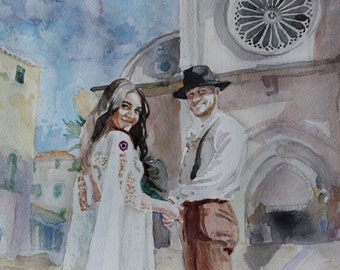 Individuelles PHYSIKALISCHES Handgemaltes Aquarellbild Foto Jahrestag Geschenk Verlobung Portrait Einzigartige Kunst Paar Hochzeit Verlobung Jahrestag