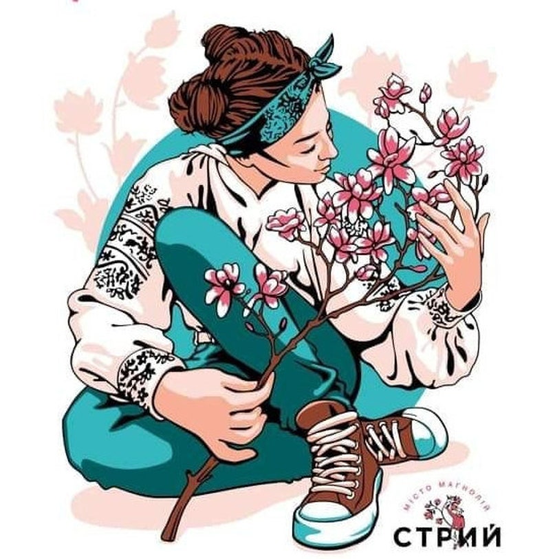 Paint by Number Kit Girl With Magnolias Painting by Numbers Etsy