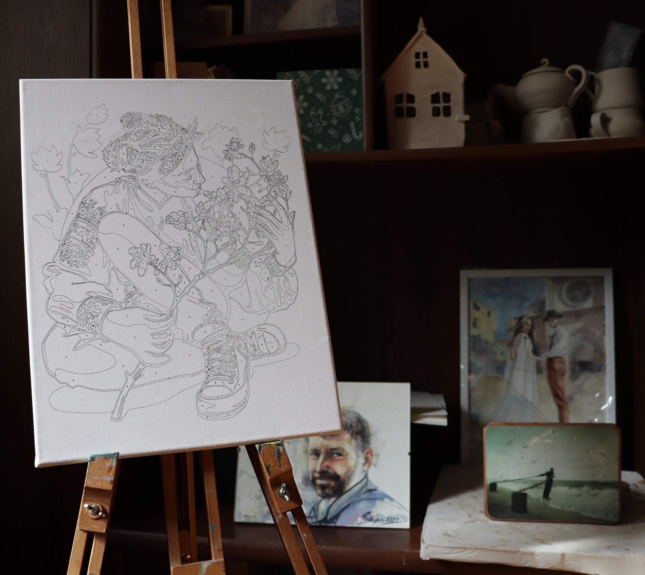 Paint by Number Kit Girl With Magnolias Painting by Numbers Etsy