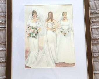Benutzerdefinierte PHYSIKALISCHES handgemaltes Aquarell Generationshochzeitsporträt personalisierte Braut Mutter Großmutter Porträt Art