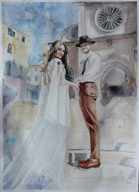 Custom PHYSICAL Hand-Painted Watercolor Painting photo Anniversary Gift Engagement Portrait Unique Art Couple Wedding Engagement Anniversary
