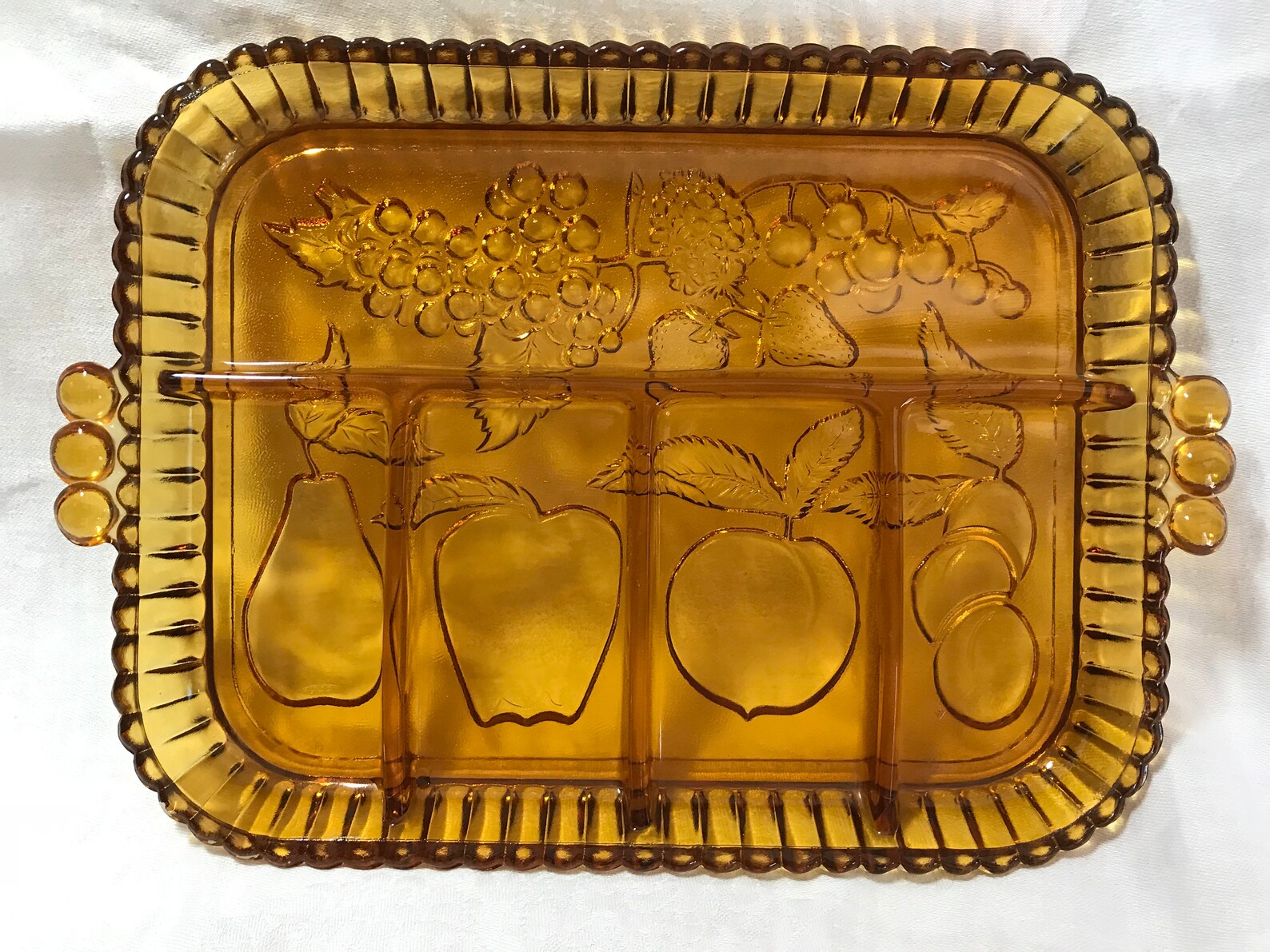Vintage Indiana Amber Glass Divided Fruit Serving Tray Etsy