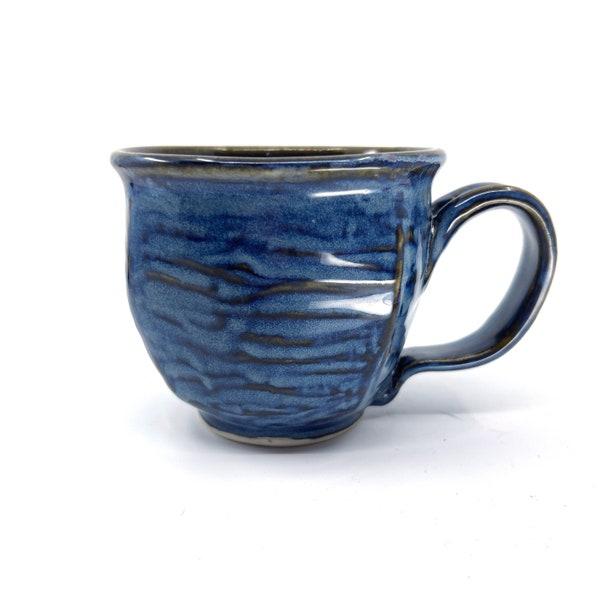 Sliced altered porcelain mug handmade wheel thrown 3.25” 10oz denim blue glaze