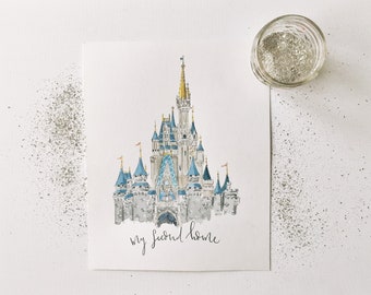 Cinderlla's Castle Watercolor Print, My Second Home