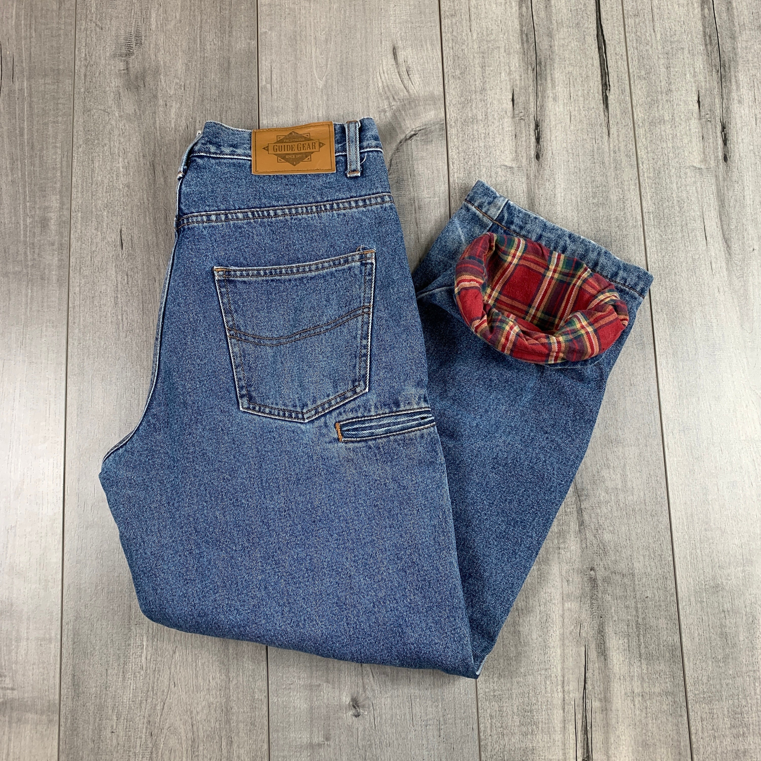 Vintage Guide Gear Plaid Lined Double Knee Denim Workwear - Etsy