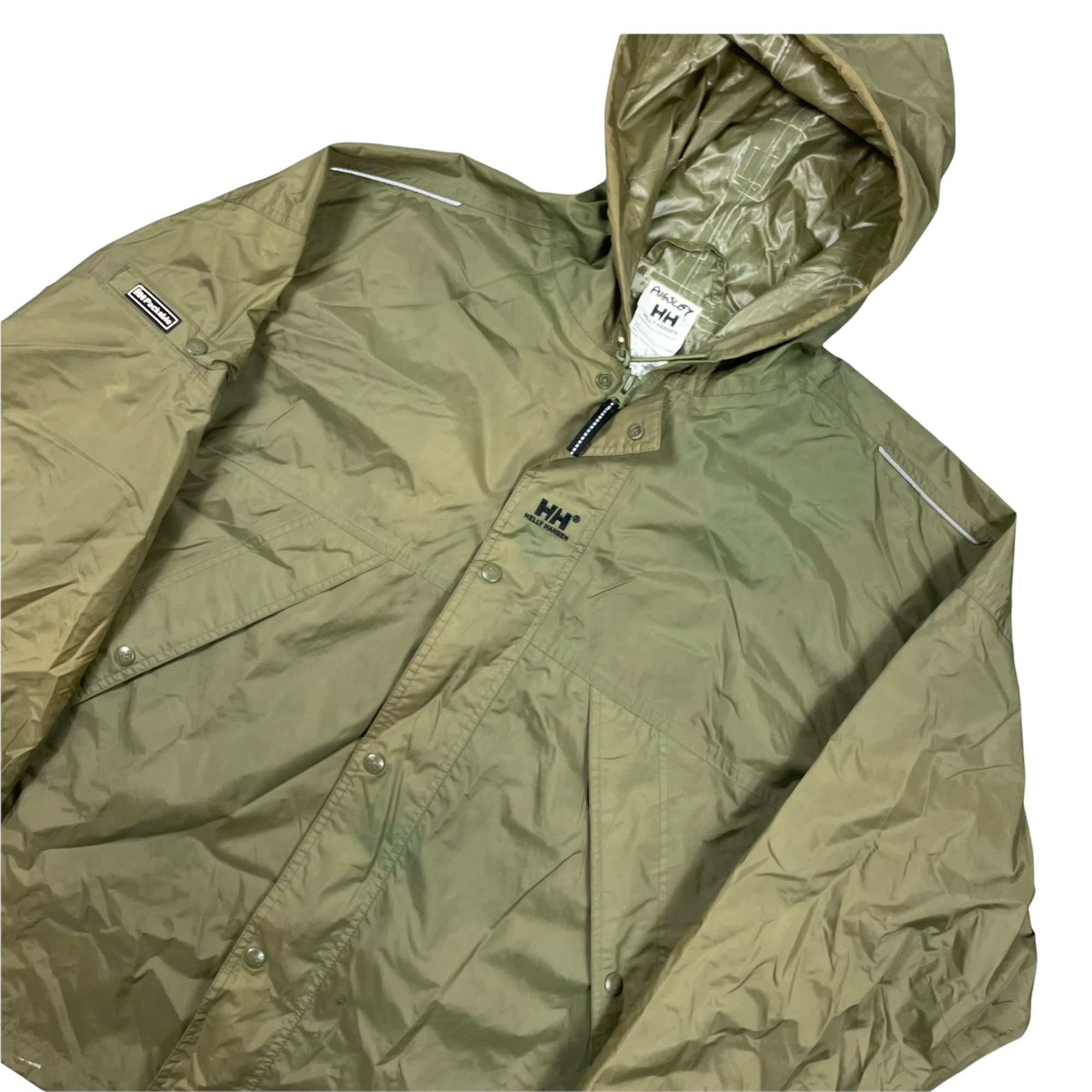 Vintage Helly Hansen Packable Full Zip Logo Windbreaker Jacket / Earth Tone Spring Outerwear / Light Coat Streetwear Fashion / Retro Style