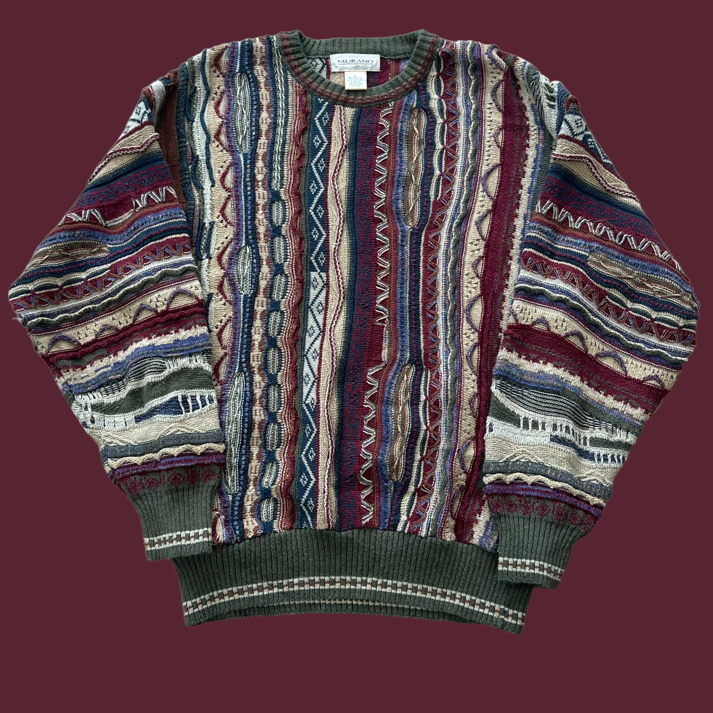 Vintage 90s Murano 3D Knit Pattern Sweater / Made in USA Striped 