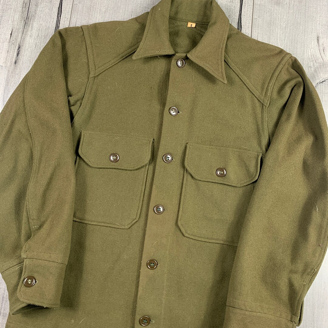 Vintage Wool Military Button Down Shirt / American Army Green Etsy
