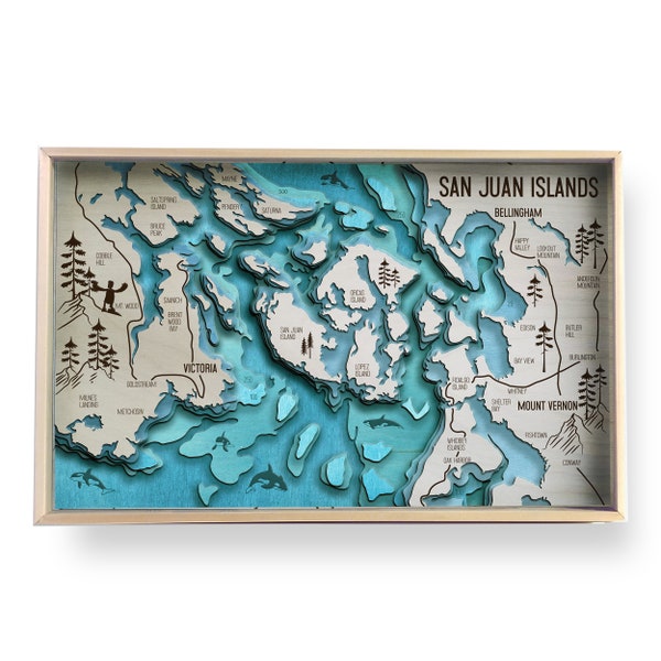 San Juan Islands Topographic Layered Wooden Map by Bright on Birch