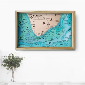 Cabo San Lucas Topographic Layered Wooden Map by Bright on Birch