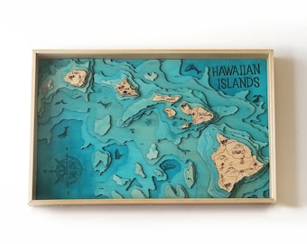 Hawaiian Islands Topographic Layered Wooden Map by Bright on Birch