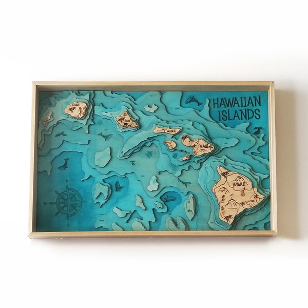 Hawaiian Islands Topographic Layered Wooden Map by Bright on Birch