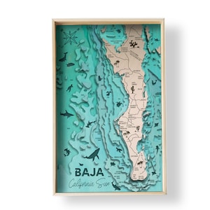 Baja California Sur Topographic Layered Holz karte von Bright on Birch