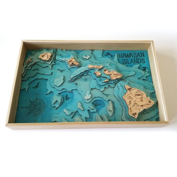 Hawaiian Islands Topographic Layered Wooden Map by Chromantics
