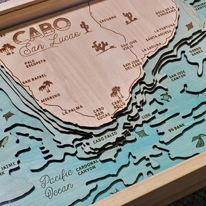 Cabo San Lucas Topographic Layered Holz karte von Bright on Birch