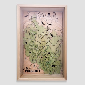 Prescott topografische gelaagde houten kaart van Bright on Birch