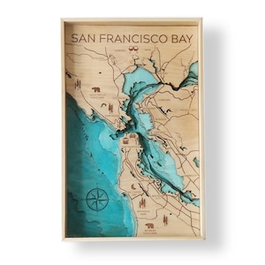 San Francisco Bay topografische gelaagde houten kaart van Bright on Birch