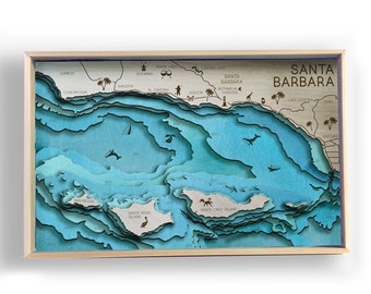 Santa Barbara and Channel Islands Topographic Layered Wooden Map by Bright on Birch