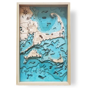Cape Cod Bay Topographic Layered Holz karte von Bright on Birch