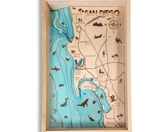 San Diego Topographische Landkarte aus Holz von Bright on Birch