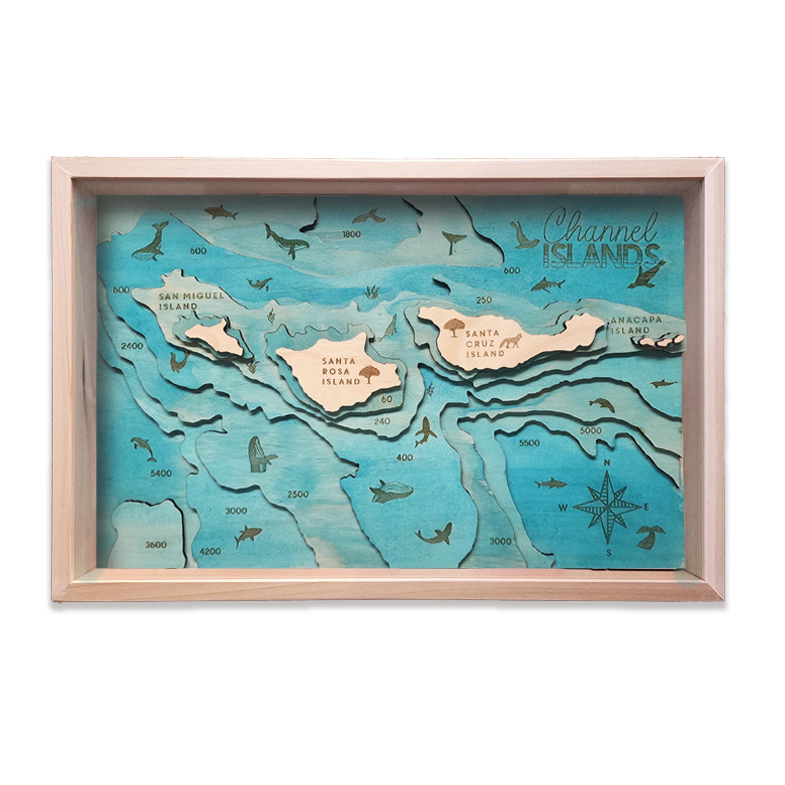 Channel Islands Topographic Layered Wooden Map by Bright on Birch
