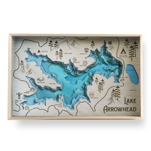 Lake Arrowhead Topographic Layered Holzkarte von Bright on Birch