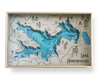 Lake Arrowhead Topographic Layered Wooden Map by Bright on Birch