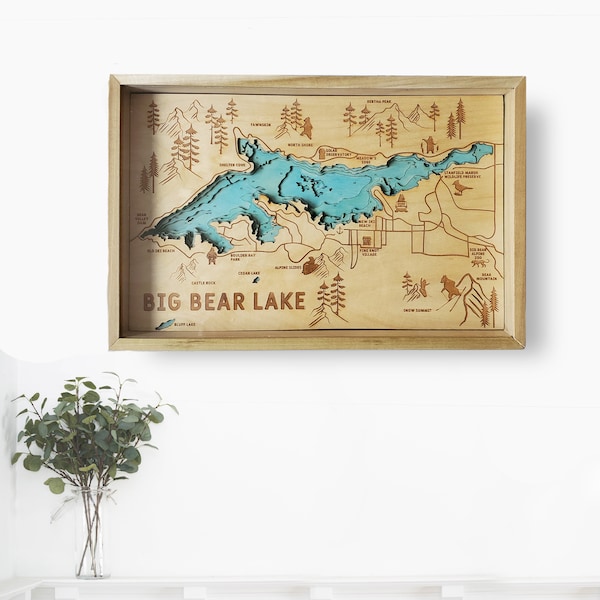 Big Bear Lake Topographic Layered Wooden Map by Bright on Birch