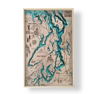 Puget Sound Topografische gelaagde houten kaart door Bright on Birch