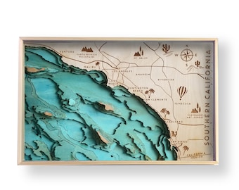 Southern California Topographic Layered Wooden Map by Bright on Birch