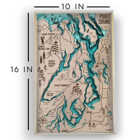 Puget Sound Topographic Map Puget Sound Topographic Layered Wooden Map By Bright On Birch | Etsy India