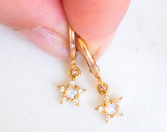 Mini Star Earrings/ Opal Gemstone Jewelry/ Celestial Earrings/ Celestial Jewelry/ Minimal Earrings for Girls/ Simple Earrings for Women