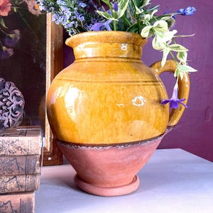 Vintage French Earthenware Pitcher: Rustic Orange Glaze Cruche Jug