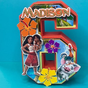 Letras 3D inspiradas en princesas de la isla, decoración de fiesta inspirada en Moana, buscador de caminos, fiesta de cumpleaños, letras 3D personalizadas