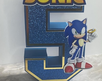 Custom sonic birthday party decor | personalized sonic table decorations | 3D hedgehog centerpiece