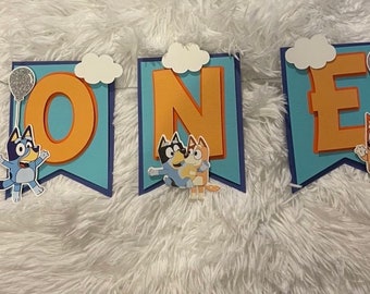 Blue dog birthday banner, blue dog highchair banner, birthday banner, bingo banner, blue birthday