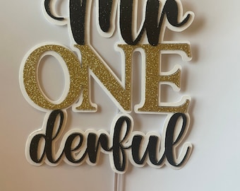 Mr onederful cake topper, baby boy first birthday, cake topper