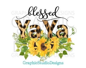 PNG FILE Blessed YaYa Leopard Sunflowers, Digital File Instant Download Sublimation Design