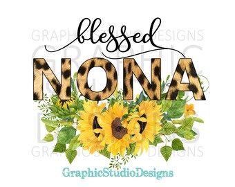 PNG FILE Blessed Nona Leopard Sunflowers, Digital File Instant Download Sublimation Design