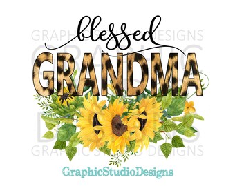 PNG FILE Blessed Grandma Leopard Sunflowers, Digital File Instant Download Sublimation Design