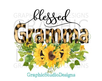 PNG FILE Blessed Gramma Leopard Sunflowers, Digital File Instant Download Sublimation Design