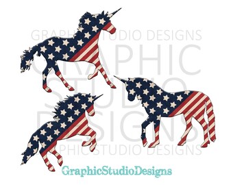 PNG FILE Patriotic Unicorn Flag Set of 3 Digital File Instant Download Sublimation Design