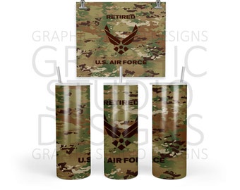 PNG FILE OCP Air Force Retired, Skinny Tumbler Straight 20 oz Sublimation Design Digital Download