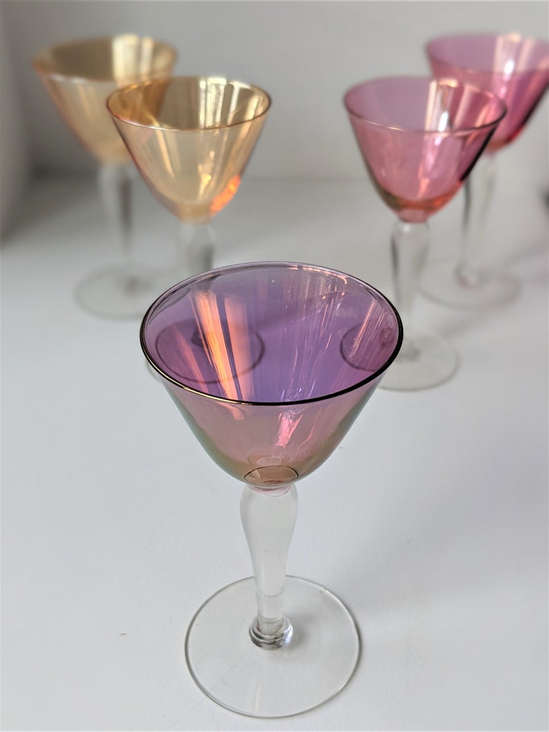 Set of 5 Harlequin Iridescent Luster Cordial/wine Glasses 3.5 Etsy
