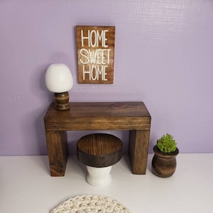 1:6 Scale DESK and STOOL BUNDLE | Wooden | Fits Fashion Dolls | Dollhouse Furniture | Miniatures | Lamp | Rug| Stool | Mini