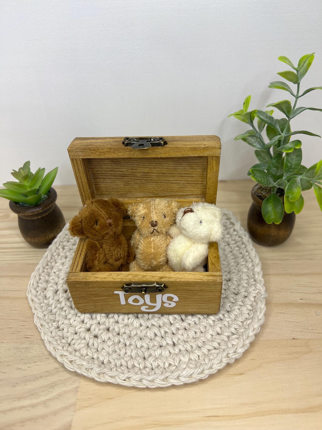 MINIATURE TEDDY BEAR & Toy Box | Stuffed | Jointed | Dollhouse Decor ...