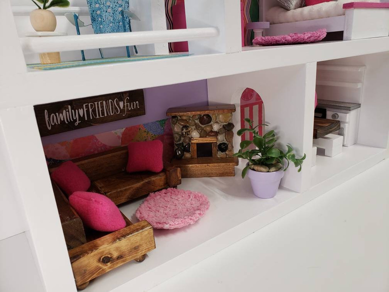 Natural Pine Wood Sturdy Dollhouse 2 Story With Balcony Etsy