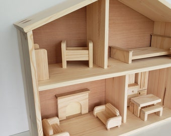 1 6 Escala CASA DE MUNECAS AMUEBLADA TOTALMENTE Ensamblada Se adapta a munecas de moda Madera de pino natural resistente 2 pisos Muebles de casa de munecas Reliquia Etsy Mexico