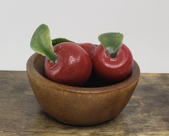 Miniature WOOD BOWL | With or Without Wooden Apples | Dollhouse  | Kitchen | Mini Kitchen Decor | Mini Baking